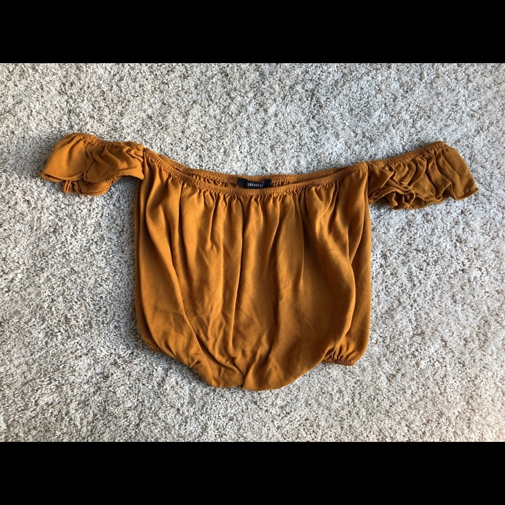 CHESTNUT OFF THE SHOULDER CROP TOP